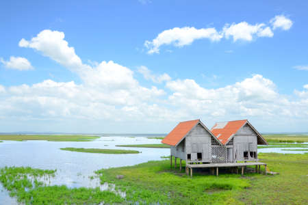 Native fisherman huts nearby the sea のeditorial素材