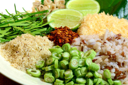 Thai Cuisine  Khao Yam in Southern Style   A kind of rice salad with plenty of vegetable dressing with special salad dressing called  Budu  の写真素材