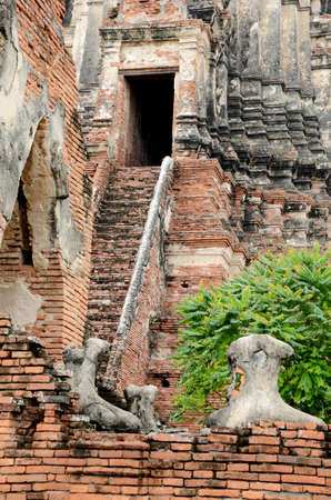 Ancient earthen bricks steps at ancient temple  Wat Chaiwattanaram  ; in Ayutthaya province, Thailand の写真素材
