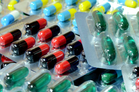 Colorful of oral medications in transparent stripsの写真素材