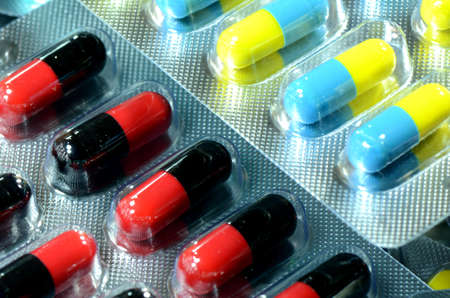 Colorful of oral medications in transparent stripsの写真素材