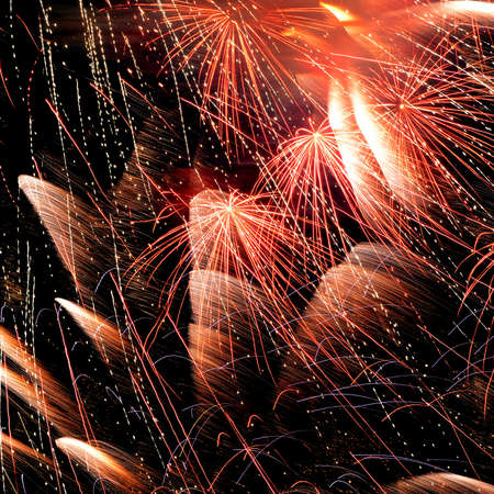 abstract background of explosion line of firework in closed-up on dark sky の写真素材