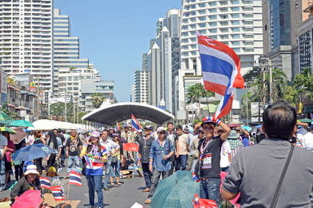  Unidentified protesters protest against Thai government corruption in the second day of joining  Shut down Bangkok  campaign  on January 14,2014 in Bangkok,Thailand のeditorial素材