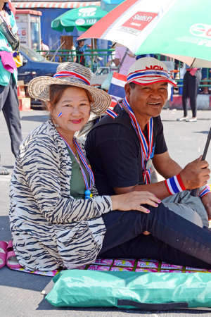  Unidentified protesters protest against Thai government corruption in the second day of joining  Shut down Bangkok  campaign  on January 14,2014 in Bangkok,Thailand のeditorial素材
