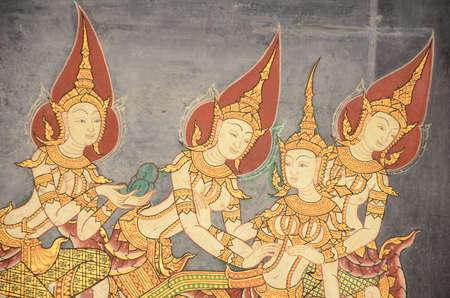 Thai mural painting with tempera colors and gilding のeditorial素材
