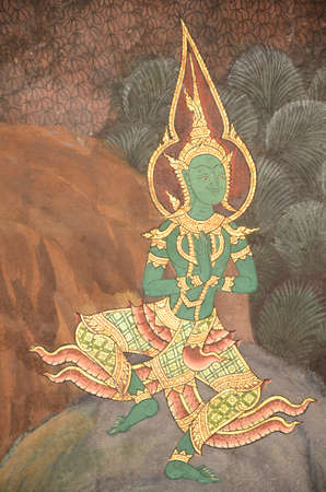 Thai mural painting with tempera colors and gilding のeditorial素材