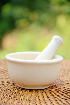 Porcelain herbal medicine grinder の写真素材