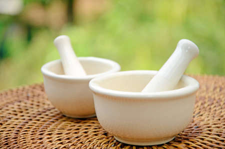 Porcelain herbal medicine grinder の写真素材
