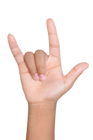 Love hand sign isolated on whiteの写真素材