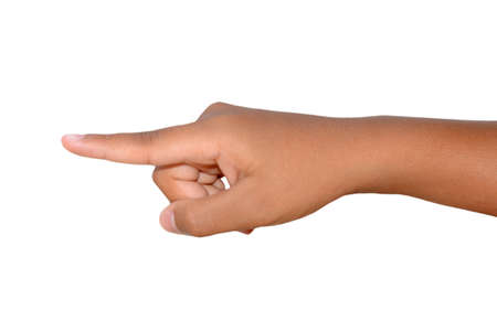 Right hand with pointing position isolated on whiteの写真素材
