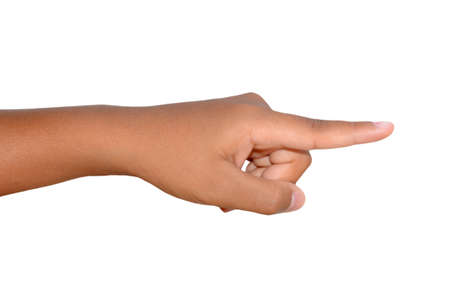 Left hand with pointing position isolated on white の写真素材