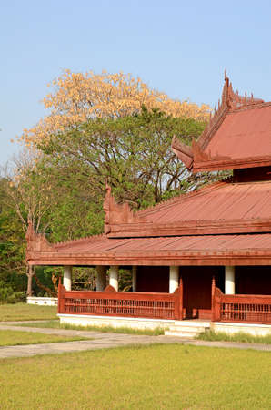 Luxury Wood Building in Ancient Myanmar Art Style, a Part of Mandalay palace, the Historic Landmark of Mandalay City in Myanmar のeditorial素材