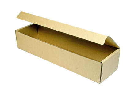 Recycled brown paper box isolated on white background in concept of reduce, reuse and recycle for saving the forests の写真素材