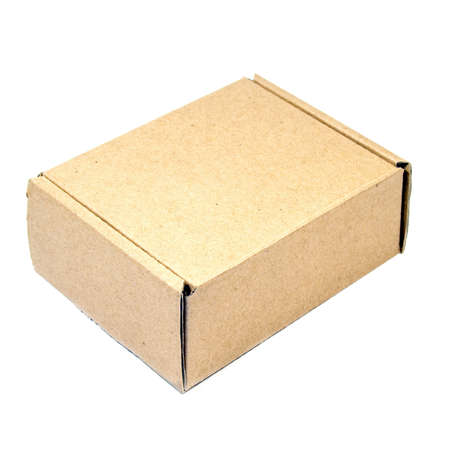 Recycled brown paper box isolated on white background in concept of reduce, reuse and recycle for saving the forests の写真素材