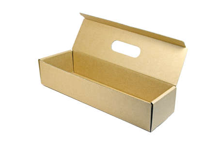 Recycled brown paper box isolated on white background in concept of reduce, reuse and recycle for saving the forests の写真素材