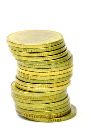Stack of Ancient Gold Coins Isolated on White Background の写真素材