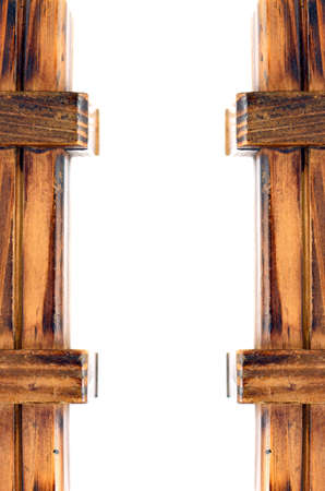 Designed Wood Frame Isolated on White Background の写真素材