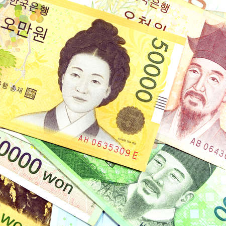 Current Use of South Korean Won Currency in Different value の写真素材