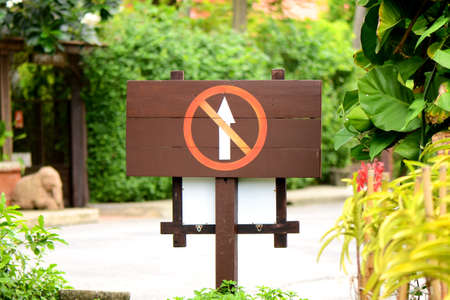 No-Entry Sign on Wood Board Outdoor in the Garden の写真素材