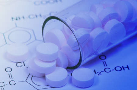 Chemical Structure and Tablets of Certain Kind of Medicine in New Drug Discovery Concept and Pharmaceutical Technology の写真素材