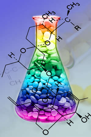 Mixed Tablet Dosage Form in the Erlenmeyer Flask and Chemical Structure in New Drug Discovery Concept and Pharmaceutical Technology の写真素材