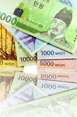 Current Use of South Korean Won Currency in Different value の写真素材