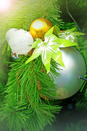 Christmas Decoration Background with Golden light の写真素材