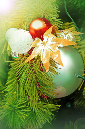 Christmas Decoration Background with Golden light の写真素材