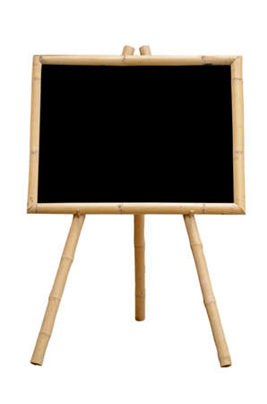 Chalkboard with Bamboo wood Stand Isolated on White Background with Clipping Path の写真素材