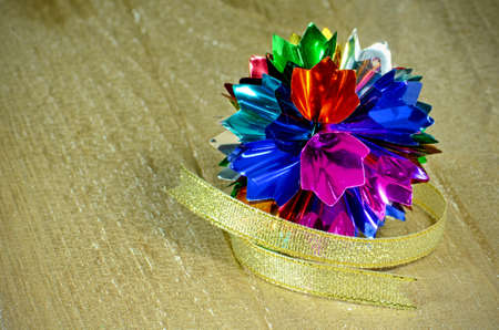 Colorful Christmas decoration on Wood Floor の写真素材