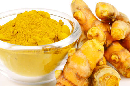 Turmeric (Curcuma longa L.) root and turmeric powder for alternative medicine ,spa products and food ingredient.の写真素材
