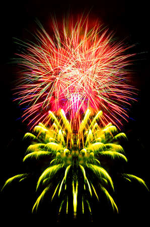 abstract background of explosion line of firework in closed-up on dark sky.の写真素材