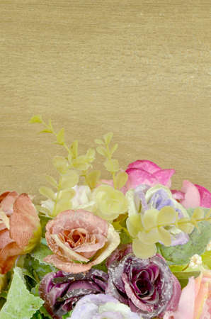 Colorful Flowers Bouquet Decorated on Old Wood Background.の写真素材