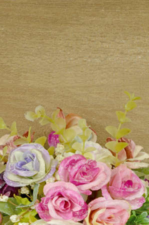 Colorful Flowers Bouquet Decorated on Old Wood Background.の写真素材