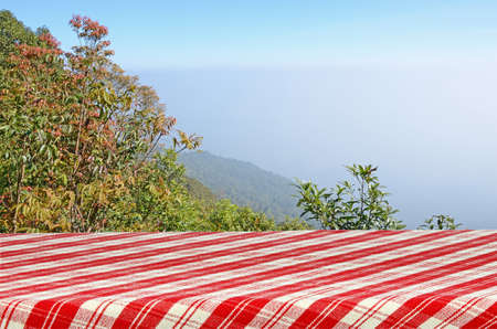 Outdoor Picnic Background with Picnic Table.の写真素材