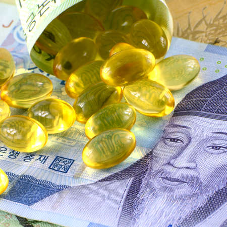Current Use of South Korean Won Currency and Medicine in Korean Healthcare Business Concept.の写真素材