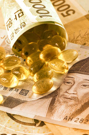 Current Use of South Korean Won Currency and Medicine in Korean Healthcare Business Concept.の写真素材