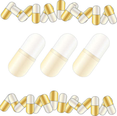 Gold Capsule Medications on White Background.のイラスト素材