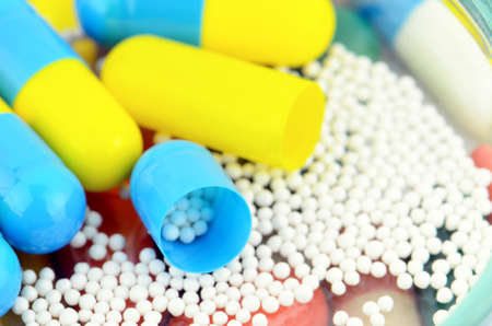 Colorful of oral medications on White Background.