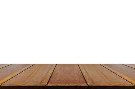 Wood counter for product display isolated on white with clipping path.の写真素材