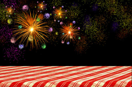 Firework celebration on dark background with Picnic Table.の写真素材