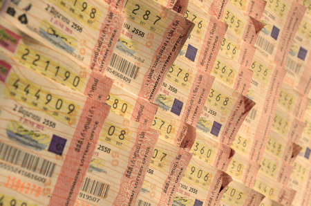 BANGKOK, THAILAND - May 30, 2015: Thai government lottery in the maket stall. The government Thai lottery will controlled price in June 2015.のeditorial素材