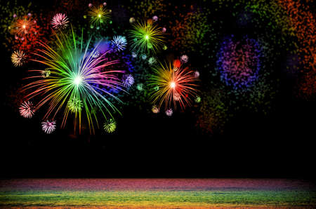 Rainbow Firework celebration on dark background.の写真素材
