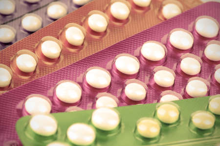 Colorful strips of oral contraceptive pill.の写真素材
