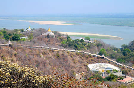 Sagaing Hill and Ayeyarwaddy River in Northern of Myanmar Near Mandalay.の写真素材