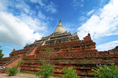 Shwe Sandaw Pagoda in Bagan, Myanmar. On the topmost terrace rises a bell-shaped stupa.の写真素材
