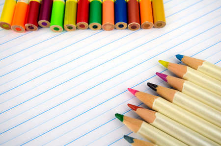 Stationery and Notebook paper with lines.の写真素材