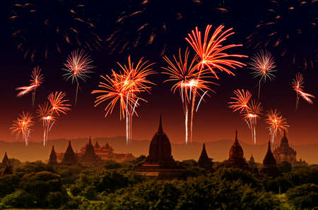 Firework Celebration at Old City Bagan, Myanmar.の写真素材