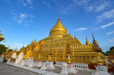 The Shwezigon Pagoda or Shwezigon Paya in Nyaung-U near Bagan, Myanmar.の写真素材