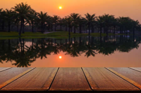 Sunrise Background and Landscape with Perspective Wood Window View.